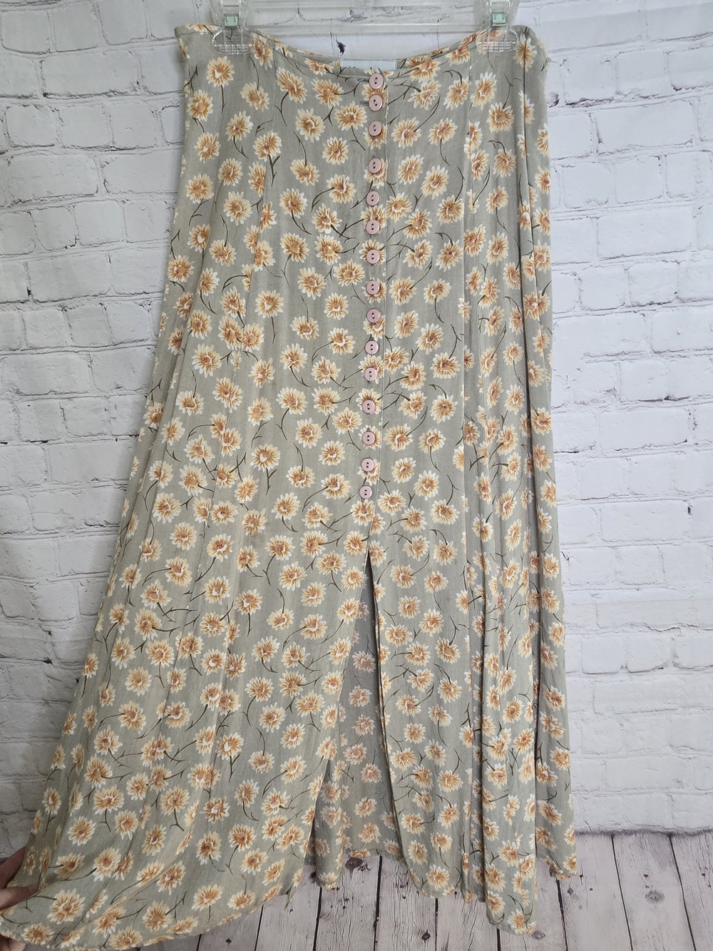 90's soft grunge bloom floral half button front slit‎ maxi Skirt Cottagecore